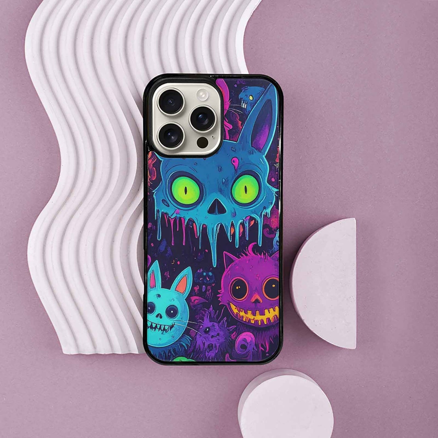 iPhone 16 Pro Max Case — Mixed Toxic Glow Creature Pattern Hundreds, Custom Made Phone Cover