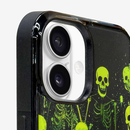 iPhone 16 Plus Case — Skeletons Neon Green Glow Skeletons Pattern, Custom Phone Case
