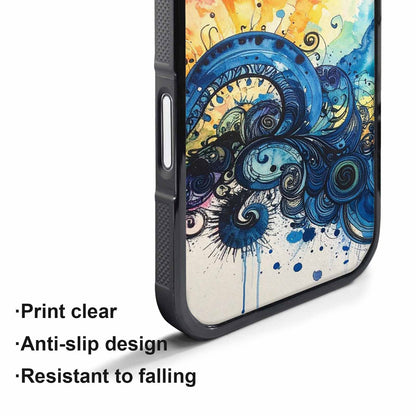 iPhone 17 Pro Case — Tie Dye Swirls Black Blue Tie, Custom Phone Case