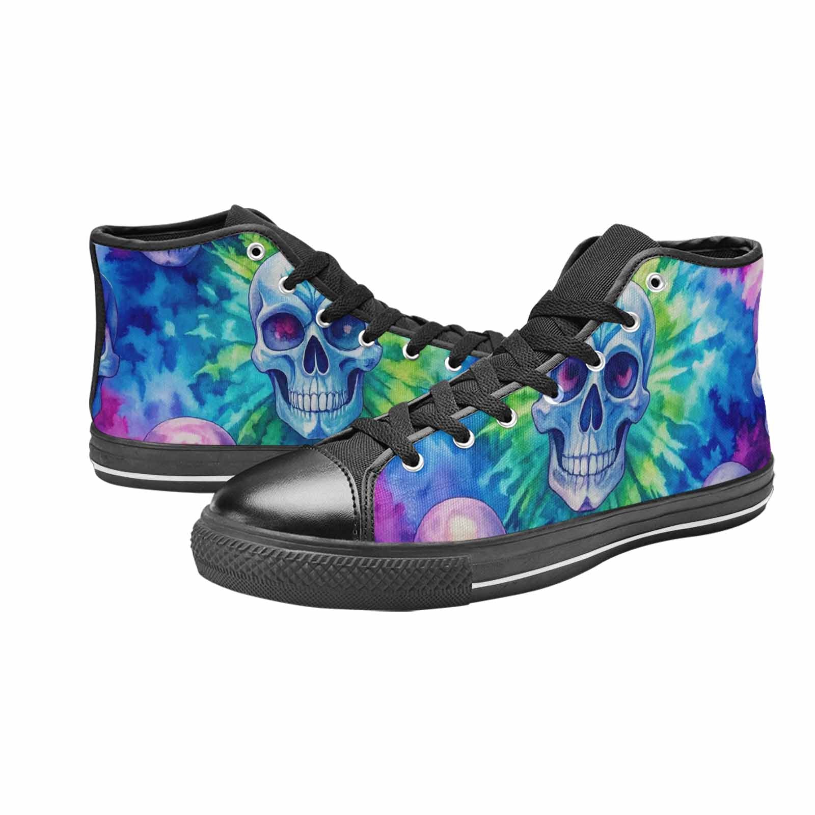 WOMEN'S Tie Dye Skulls Print High Top Canvas Grunge Custom Sneakers
