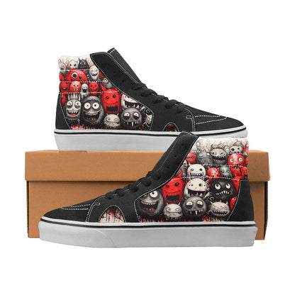 WOMEN'S Monsters Black & Red Ink High Top Canvas Custom Design Grunge Custom Art Shoes