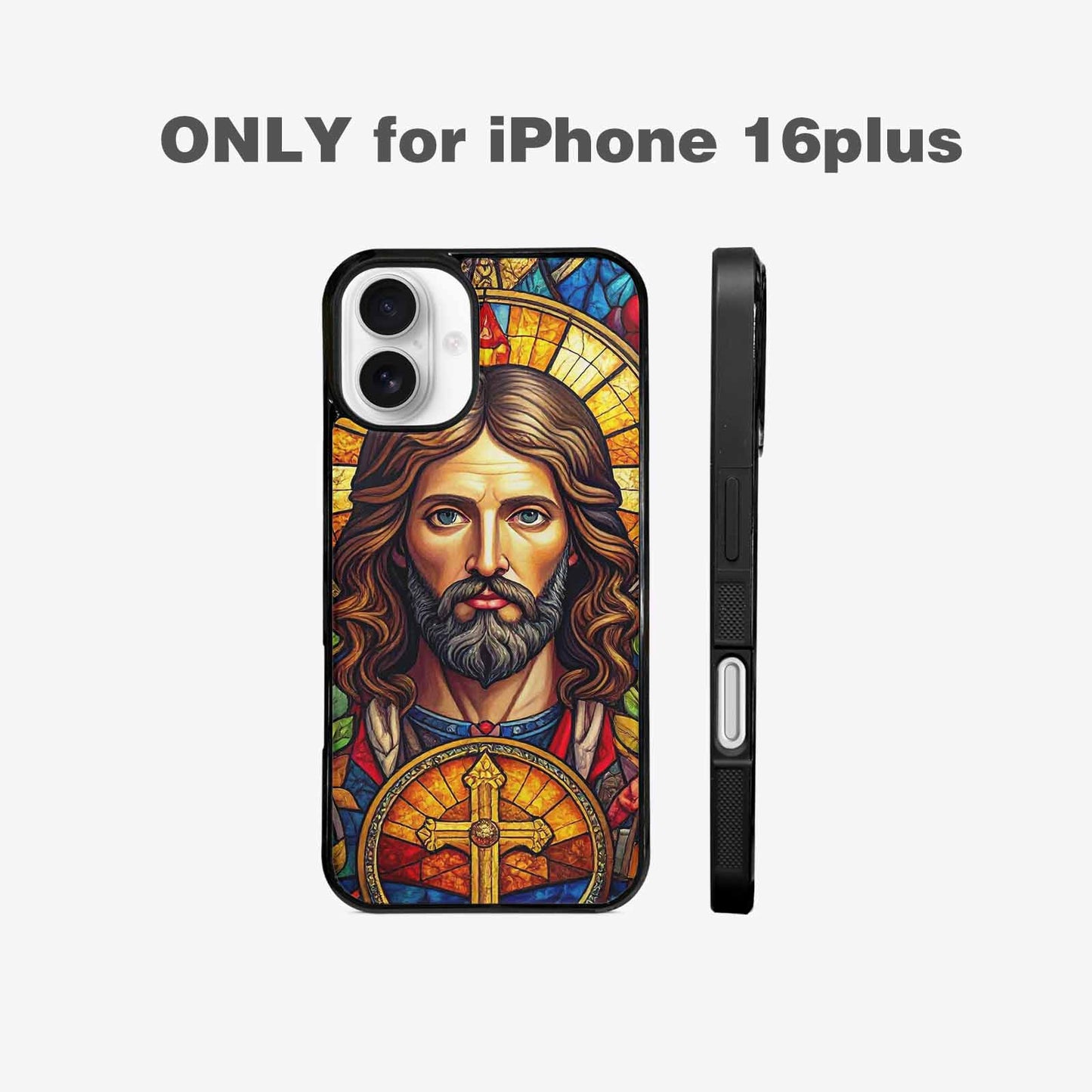 iPhone 16 Plus Case — Jesus Face Small Cross And Faith, Custom Phone Case