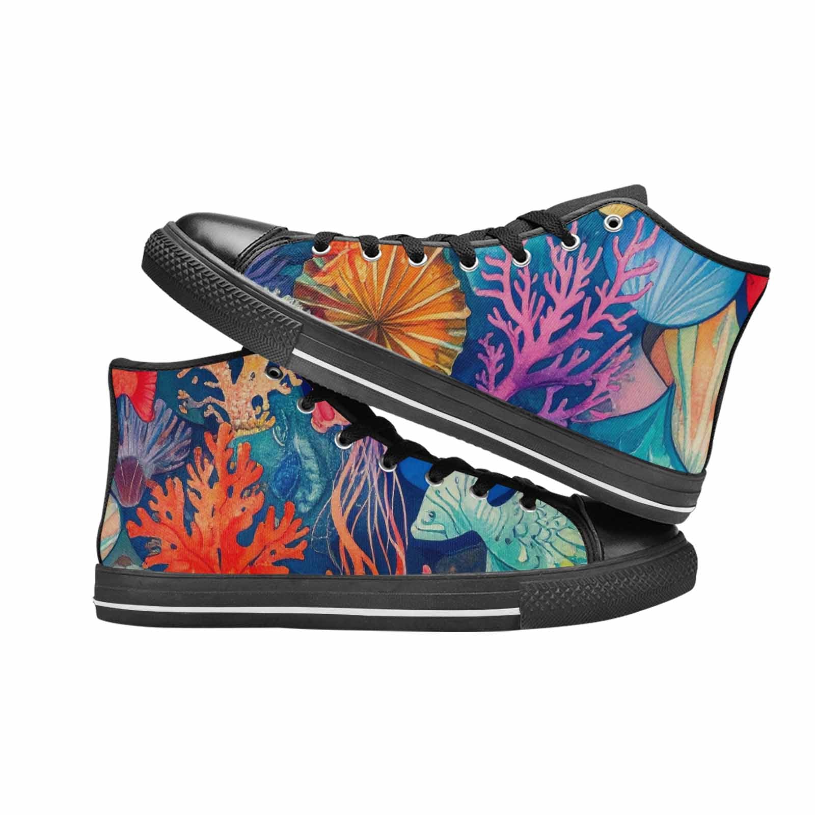 WOMEN'S Fish Scale Coral High Top Canvas Vivid Custom Shoes