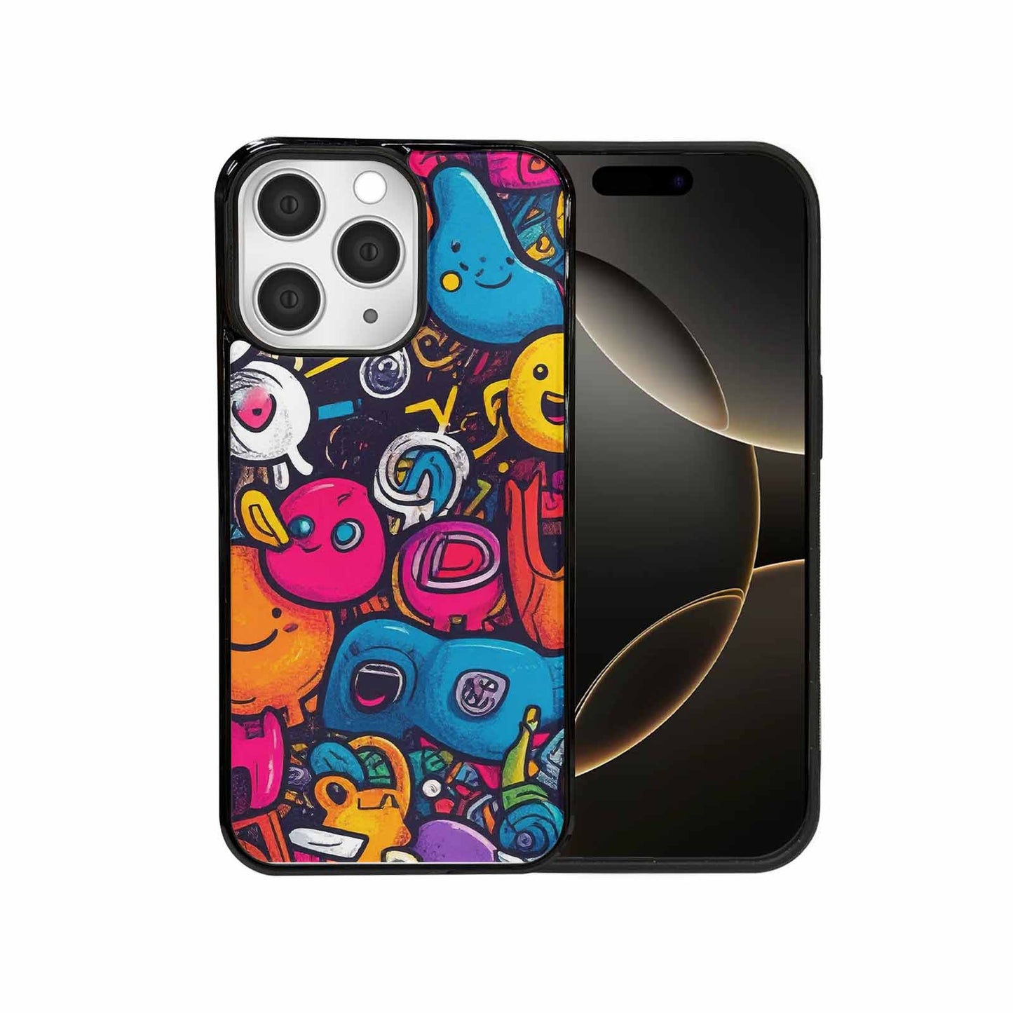 iPhone 15 Pro Max Case — Hand Drawn Icon Doodle Pattern Hundreds, Custom Phone Case
