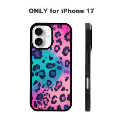 iPhone 17 Case — Leopard Neon Pink Teal Airbrush Animal, Custom Designed Case Cover