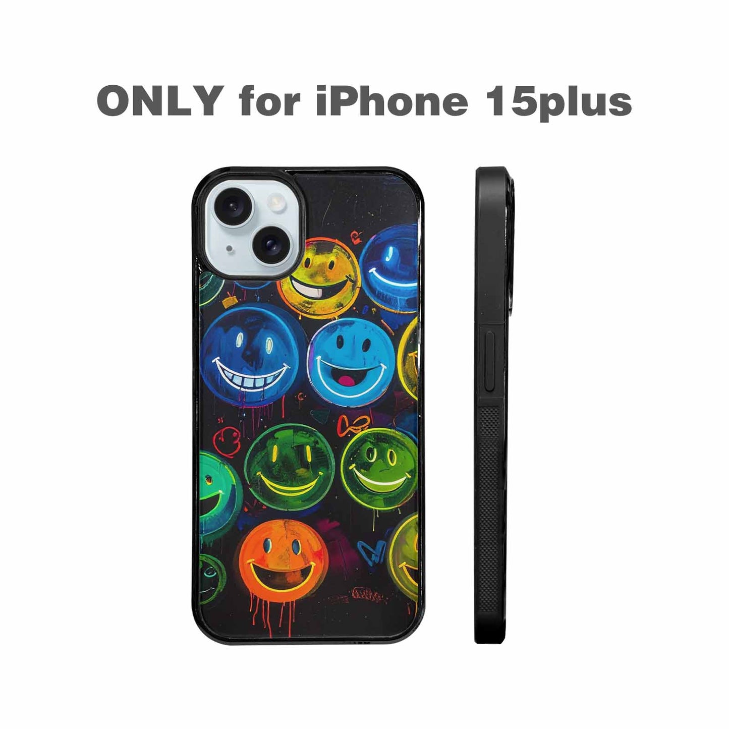 iPhone 15 Plus Case — Smiley Faces Glow Smiley Faces Pattern, Custom Printed Phone Case