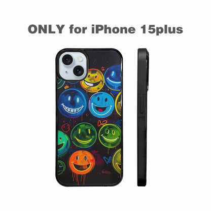 iPhone 15 Plus Case — Smiley Faces Glow Smiley Faces Pattern, Custom Printed Phone Case
