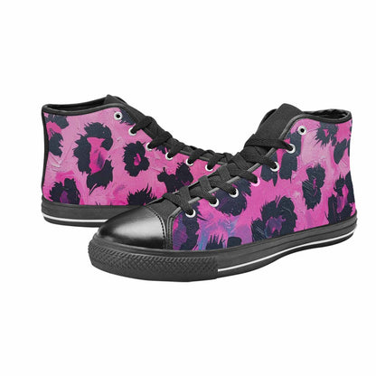 WOMEN'S Leopard Neon Pink Teal Airbrush High Top Canvas Aesthetic Shoes