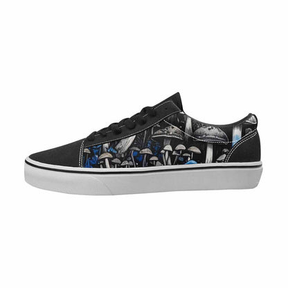 MEN'S Mushrooms Black & Blue Ink Canvas Made To Order Kaleidoscope All Over Print Shoes