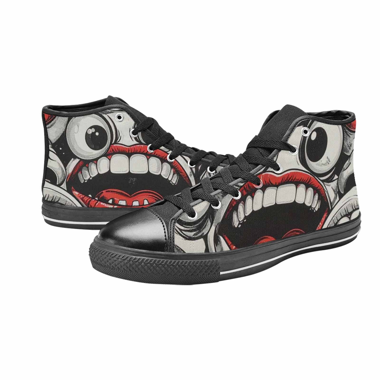WOMEN'S Googly Cartoon Mouths High Top Canvas Vibrant Chaos Sneakers