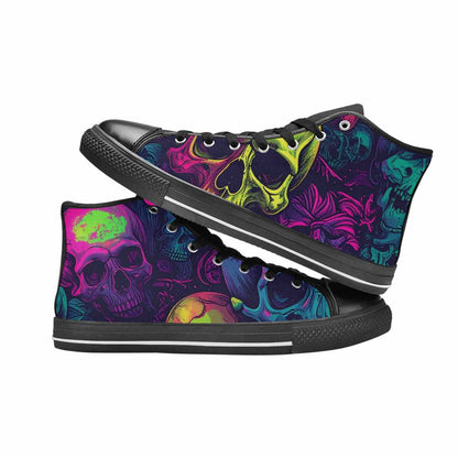 MEN'S Skulls - Neon High Top Canvas Vibrant Chaos Custom Sneakers
