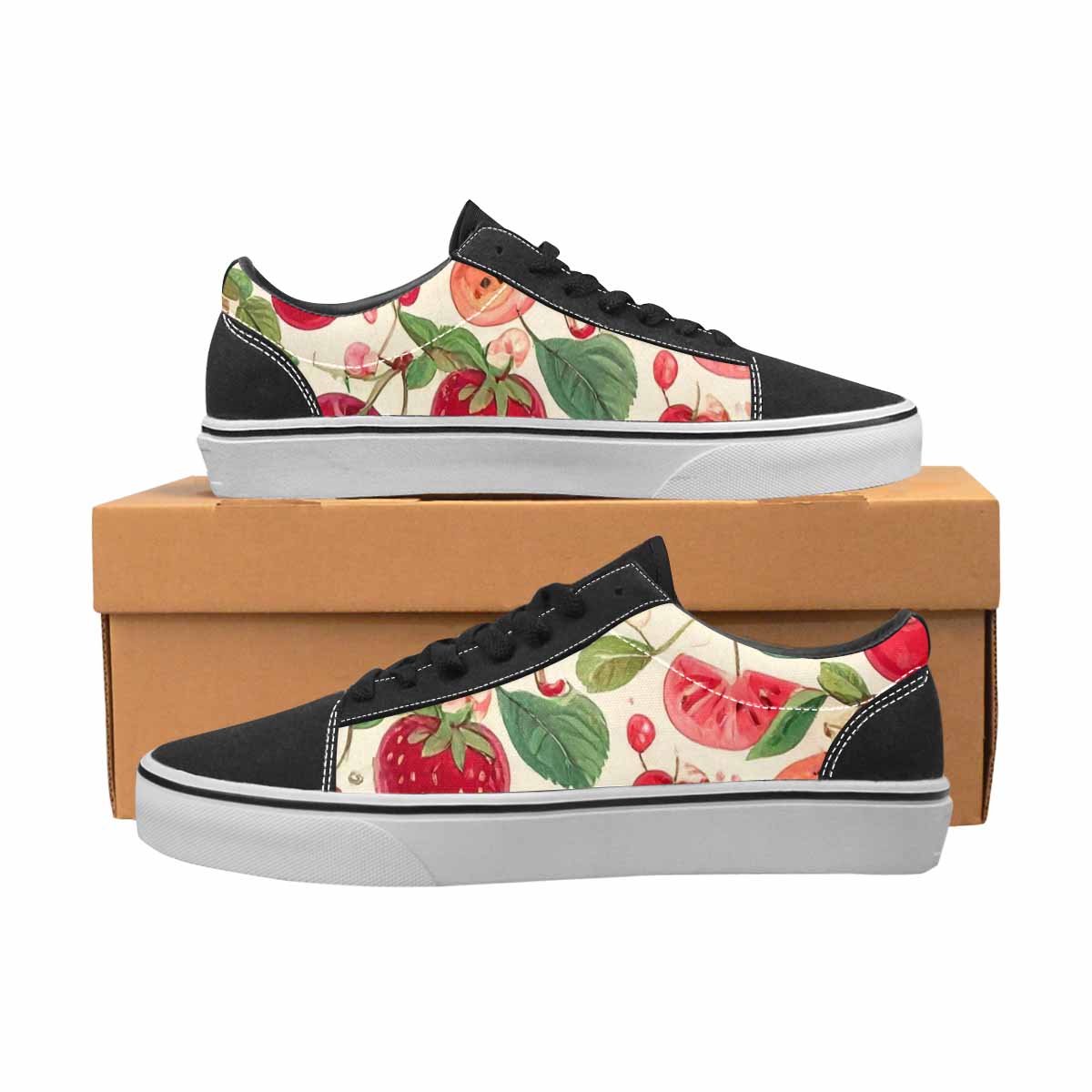 WOMEN'S Cherry Fruit Print Canvas Lace-Up Dark Academia Custom Shoes