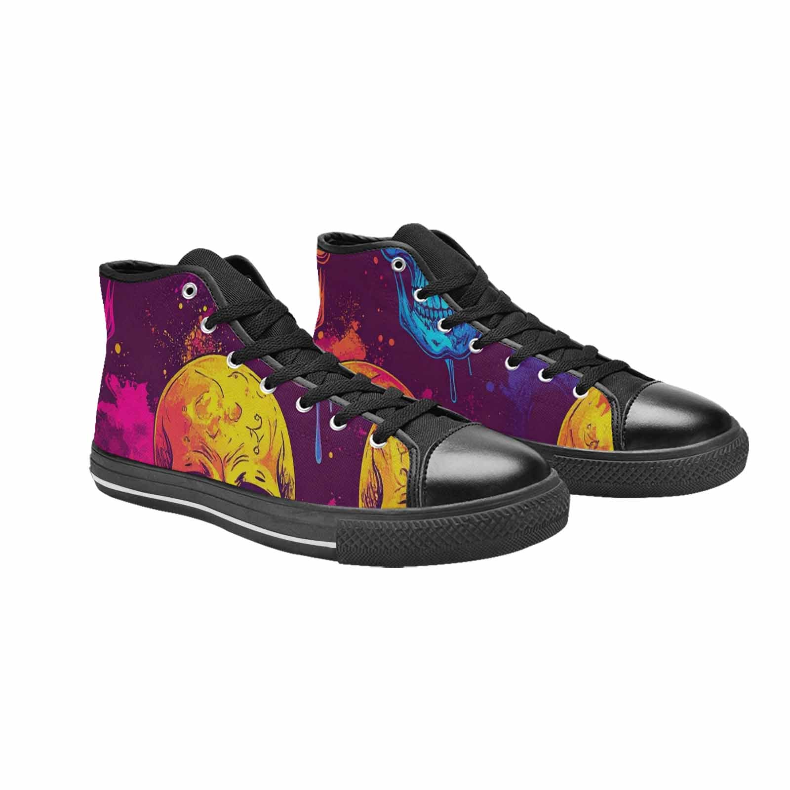 WOMEN'S Tie Dye Skulls Print High Top Canvas Surreal Sneakers