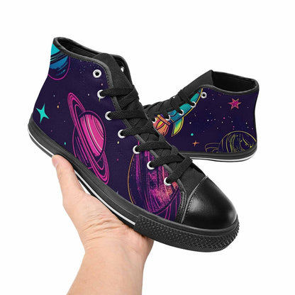 MEN'S Space Galaxy Astronaut High Top Canvas Neon Fantasy Custom Sneakers