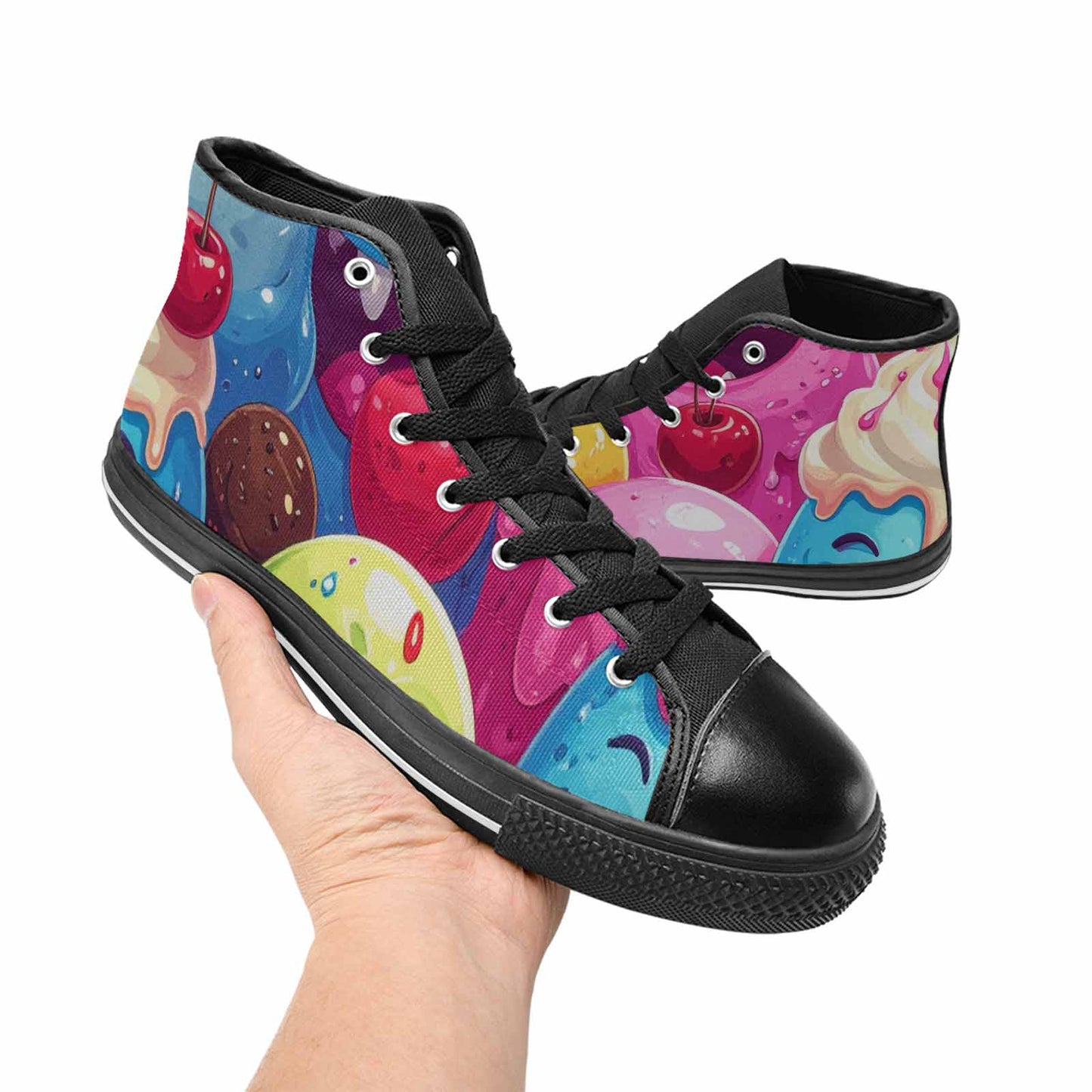 WOMEN'S Melting Icecream Monster Cherry High Top Canvas Dreamcore Sneakers