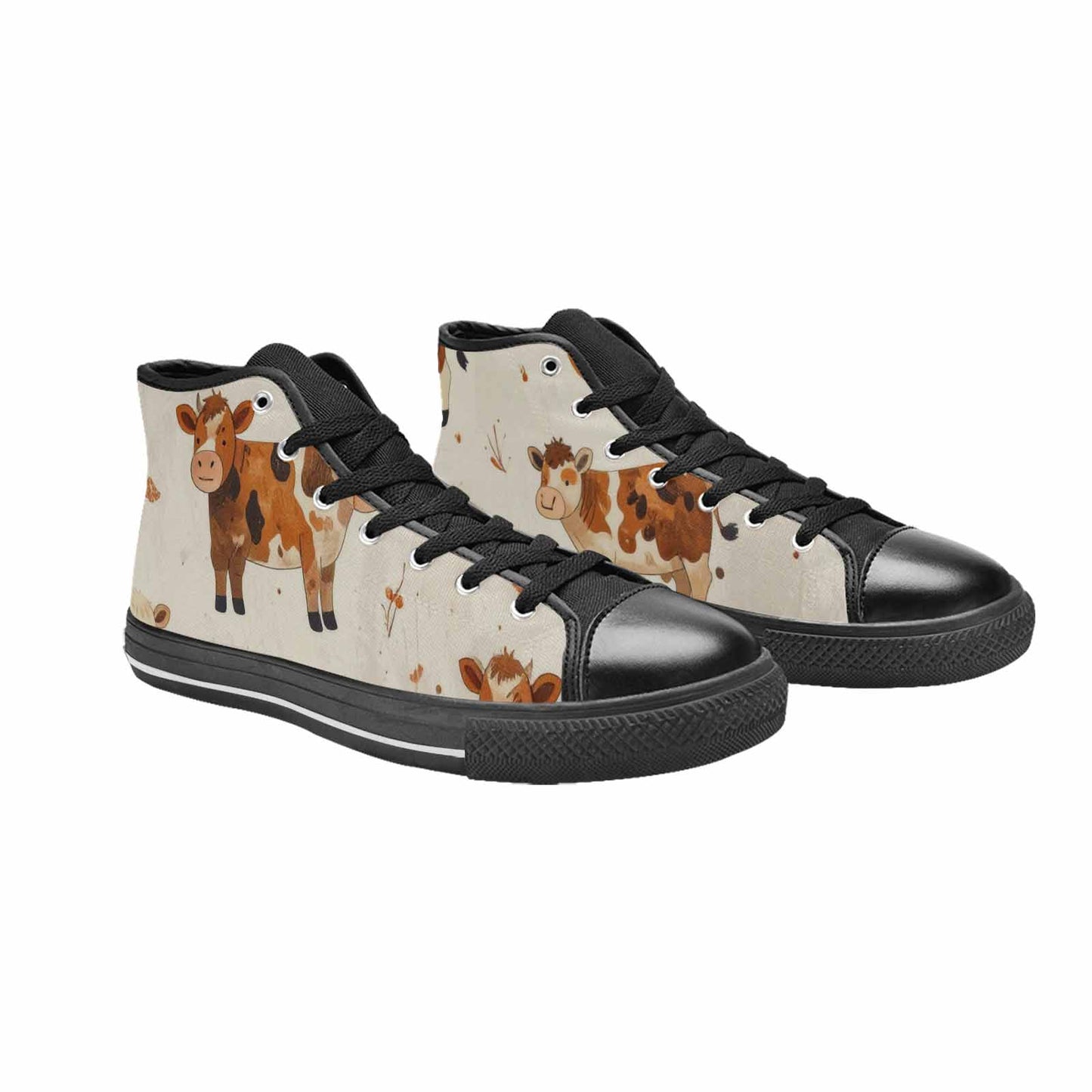 MEN'S Cow Animal Print High Top Canvas Surreal Custom Sneakers