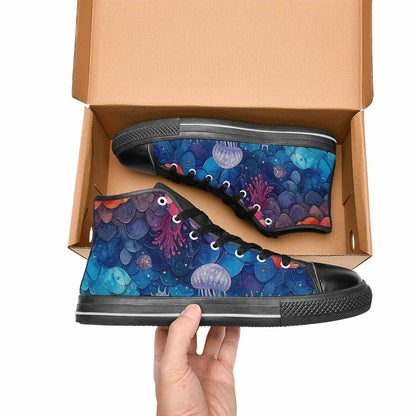 WOMEN'S Fish Scale Coral High Top Canvas Neon Fantasy Sneakers