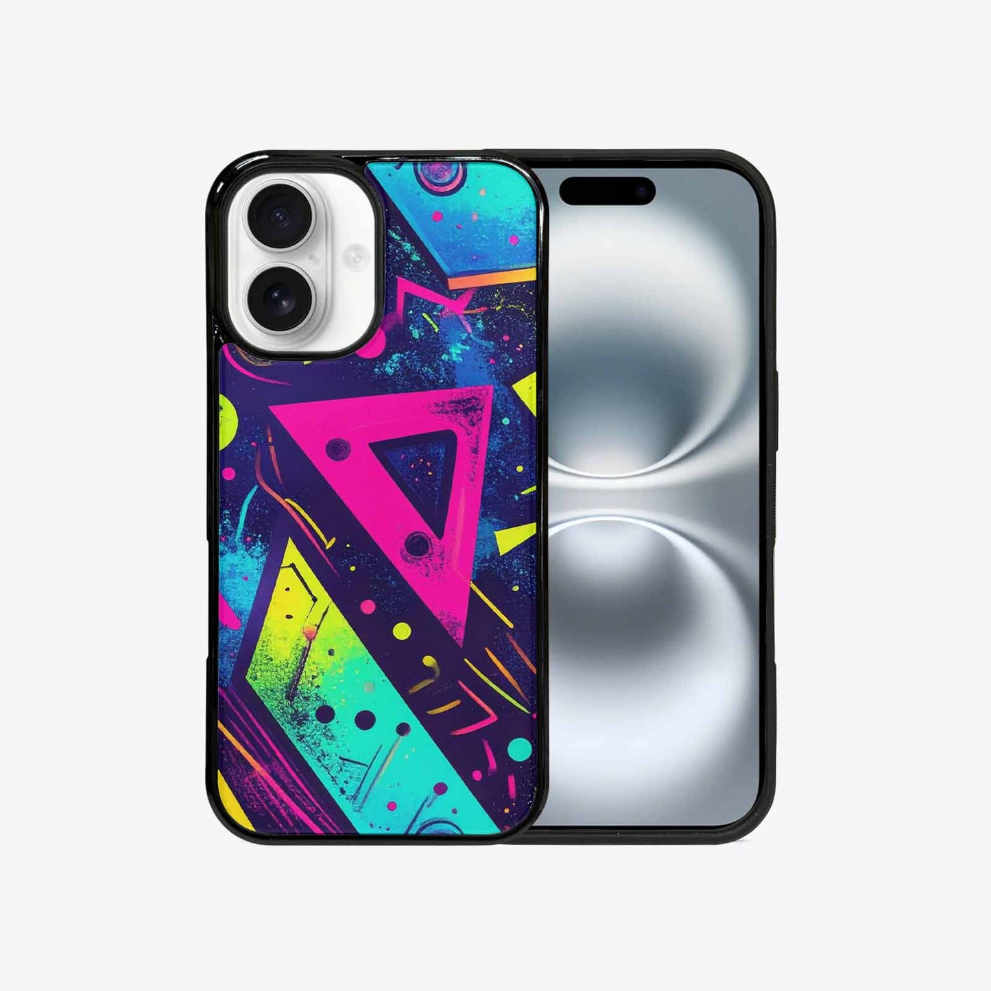 iPhone 16 Case — Memphis Squiggles Triangles Dots, Custom Art Phone Cover