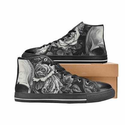 MEN'S Skulls Roses Pen Ink High Top Canvas Vibrant Chaos Shoes