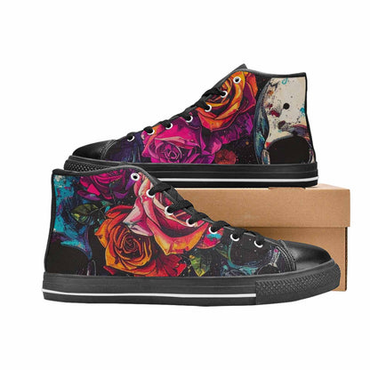 MEN'S Skulls Roses Acid Wash High Top Canvas Neon Fantasy Custom Sneakers