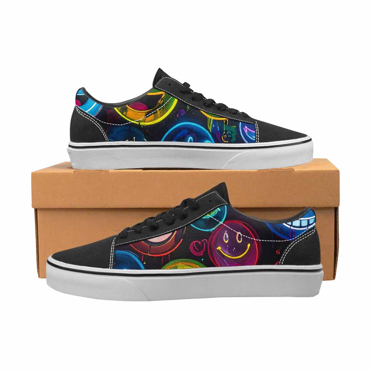 WOMEN'S Smiley Faces × Glow Lace-Up Canvas Wallpaper Art Custom Sneakers
