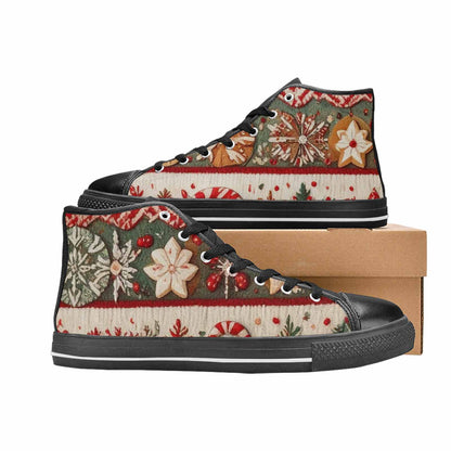 WOMEN'S Christmas Holly Snowflake High Top Canvas Vibrant Chaos Shoes