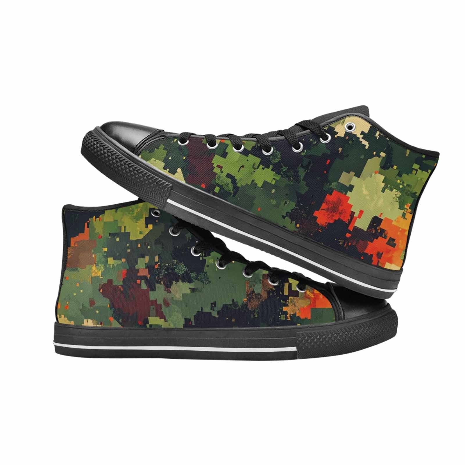 MEN'S Military Camouflage Blotch High Top Canvas Wallpaper Art Custom Sneakers