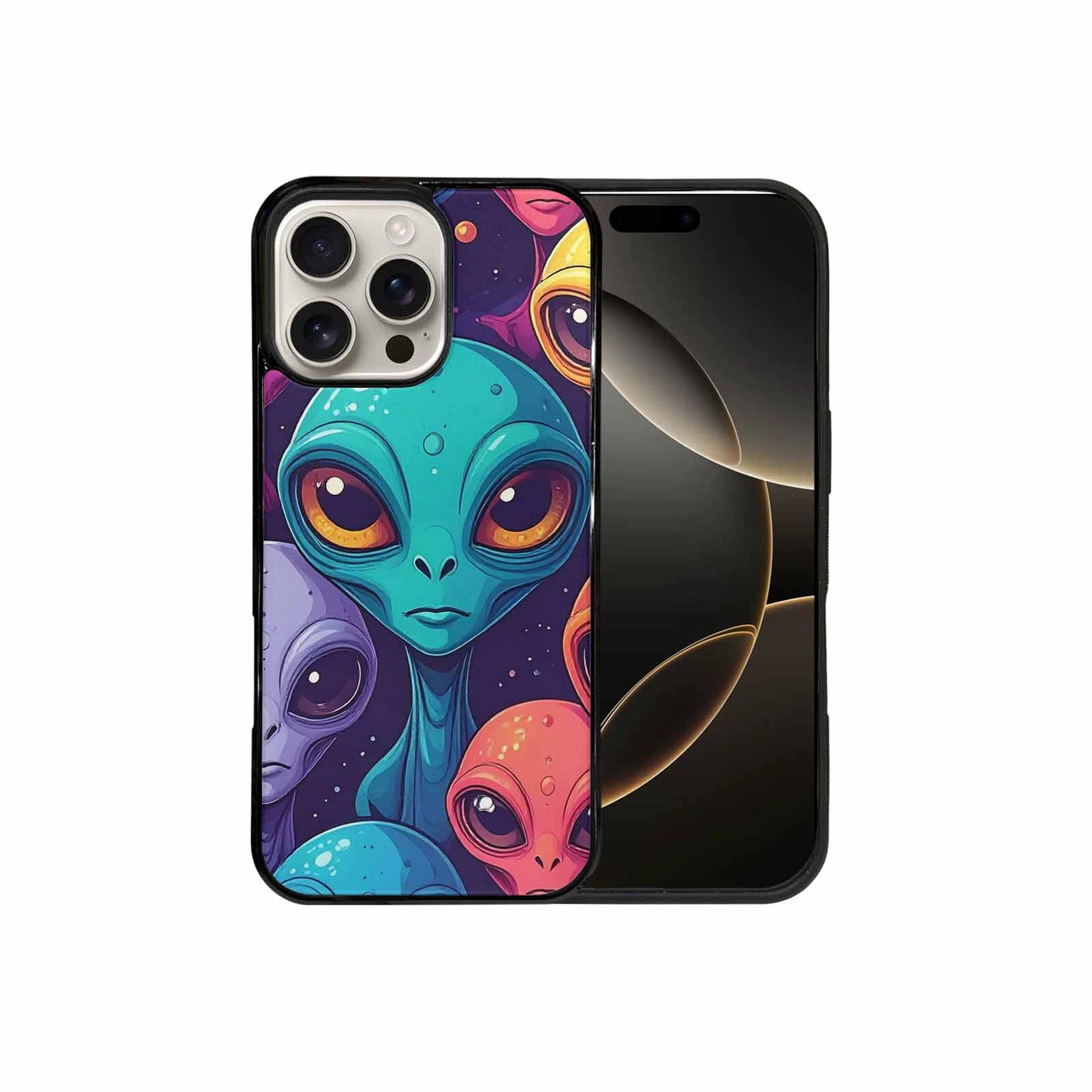 iPhone 16 Pro Max Case — Alien Ufo Cartoon Art Pattern Groovy, Custom Printed Phone Case