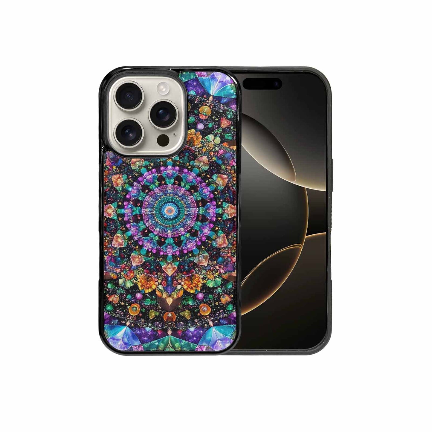 iPhone 16 Pro Case — Crystal Mandala Art Seamless Pattern Vibrant, Custom Printed Phone Case