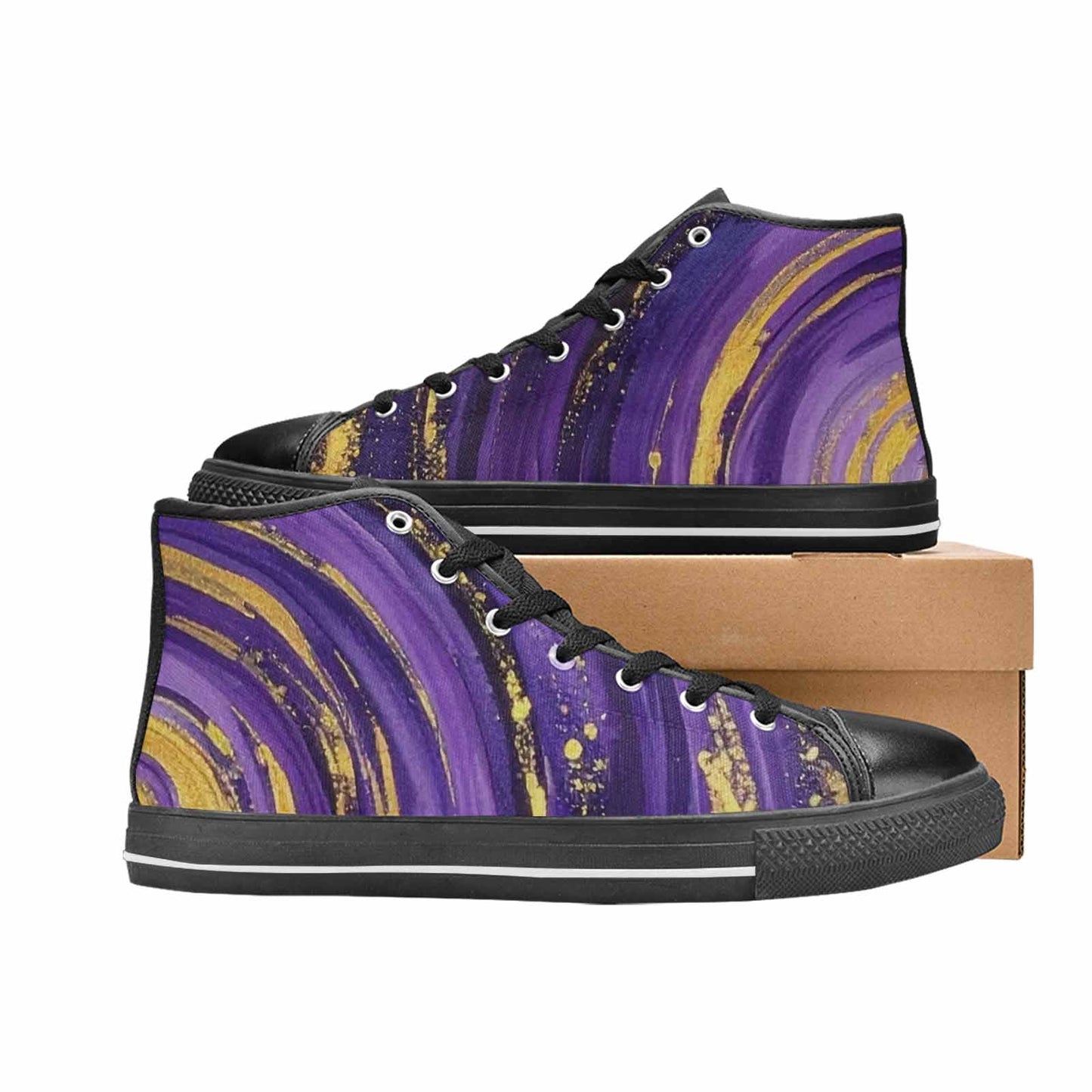 WOMEN'S Starry Night Nebula Brushstroke High Top Canvas Surreal Sneakers