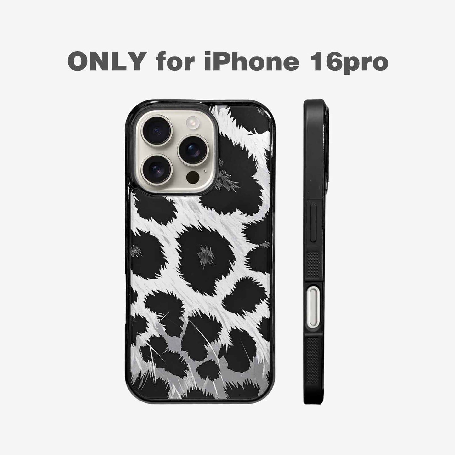 iPhone 16 Pro Case — Leopard Print Black And White Style, Custom Print Case Cover