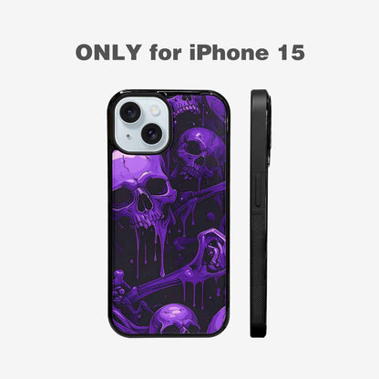 iPhone 15 Case — Monochrome Purple Skeletons Neon Drip Melting, Customized Protective Case