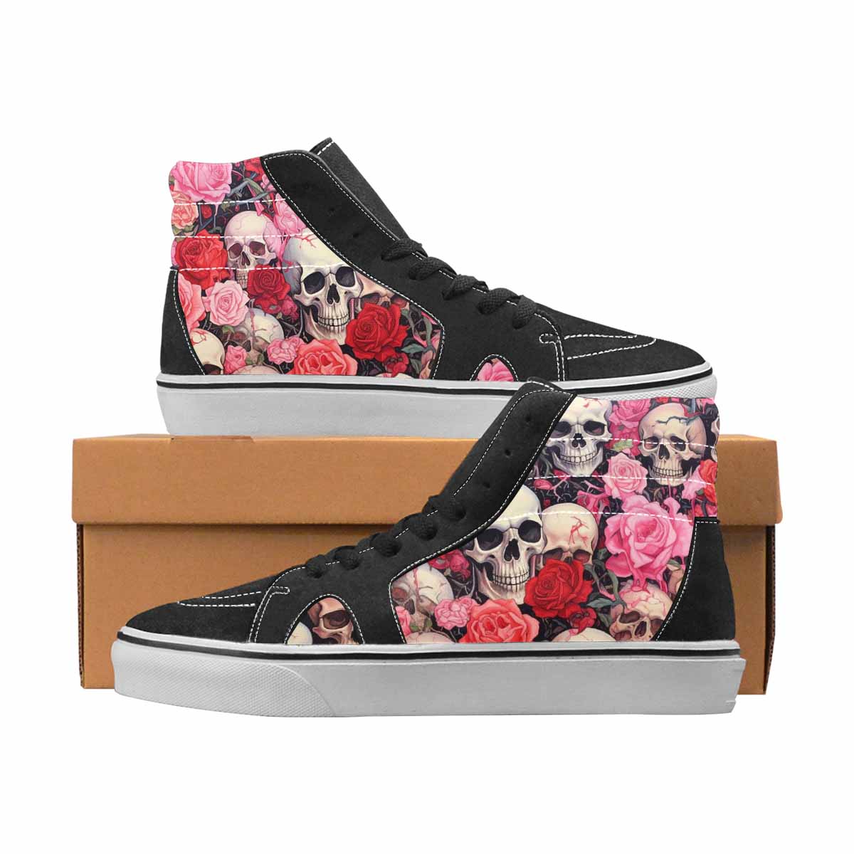WOMEN'S Skulls High Top Canvas Artist-designed Wallpaper Art Custom Shoes
