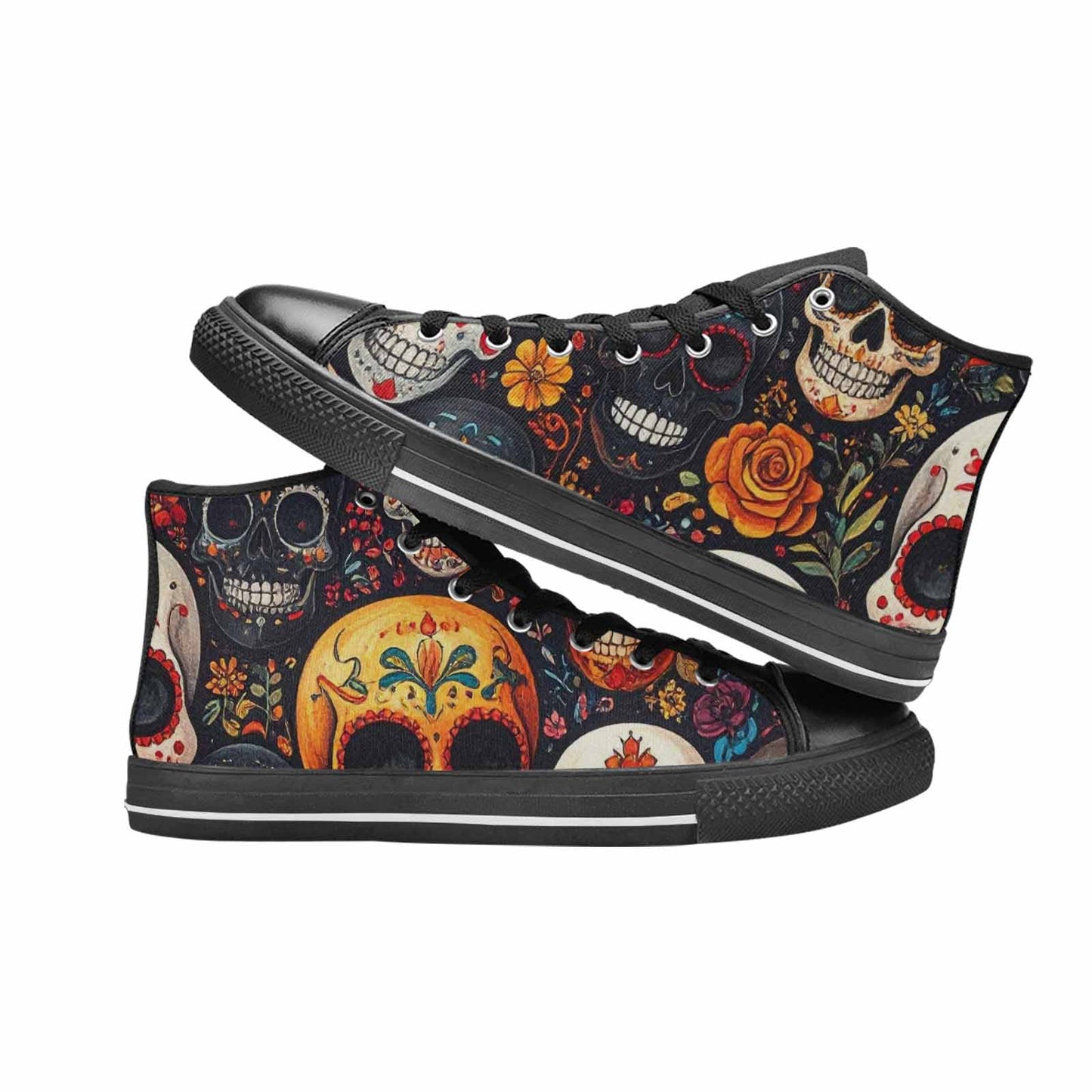 WOMEN'S Skull High Top Canvas Grunge Custom Sneakers