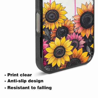 iPhone 16 Pro Case — Sunflower Burst Black Pink Ink Sunflowers, Custom Art Phone Cover