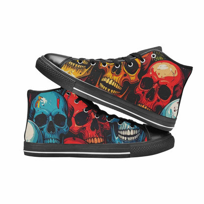 WOMEN'S Dripping Skulls Collage High Top Canvas Wallpaper Art Custom Shoes