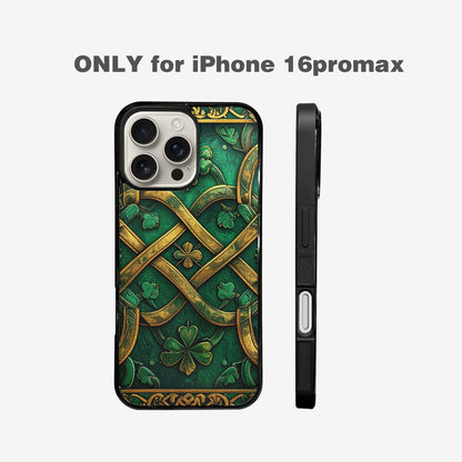 iPhone 16 Pro Max Case — Irish Celtic Knot Pattern Shamrocks Seamless, Custom Art Phone Cover