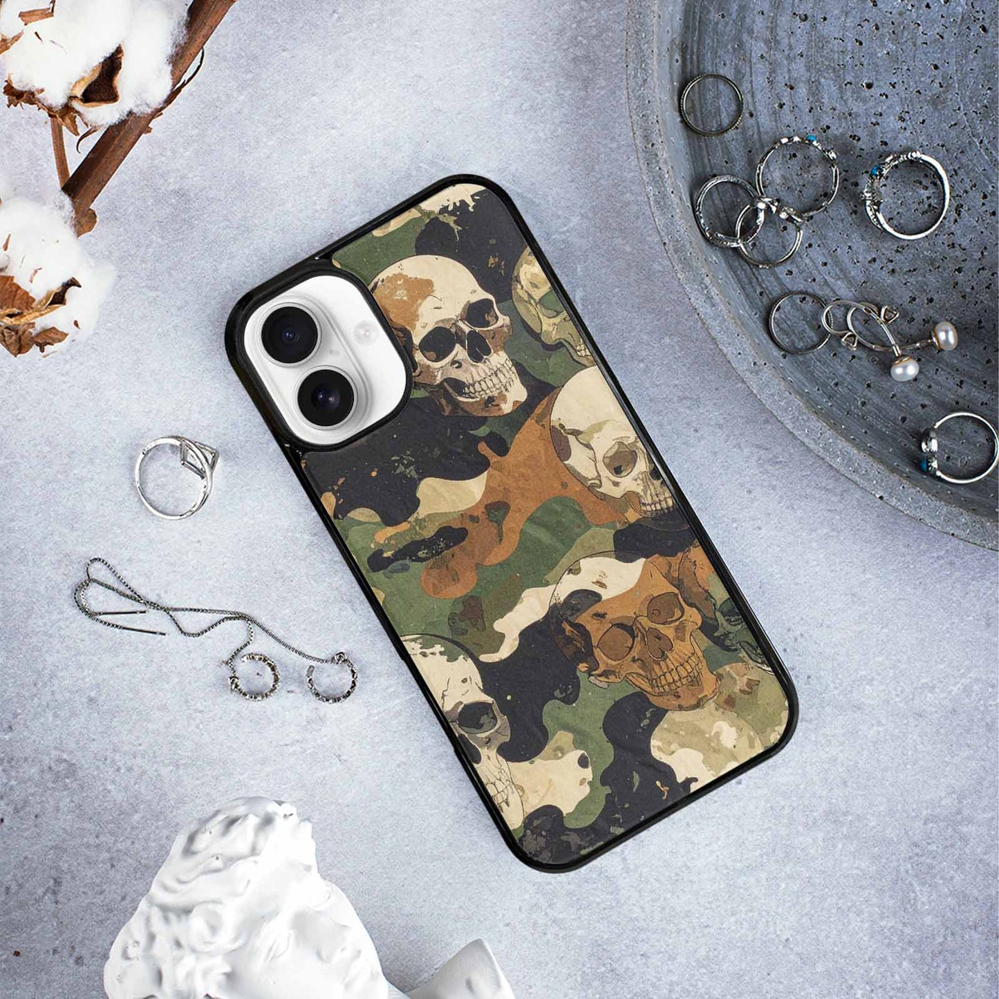 iPhone 16 Plus Case — Military Camo Texture Combined With Distressed, Personalized Phone Case