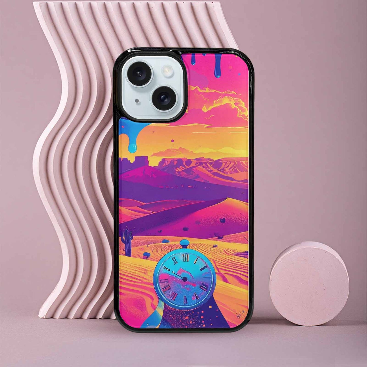 iPhone 15 Case — I Surrealist Dreamscape Pattern Melting Clocks, Customized Protective Case
