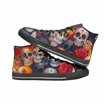 MEN'S Skull High Top Canvas Vibrant Chaos Custom Shoes