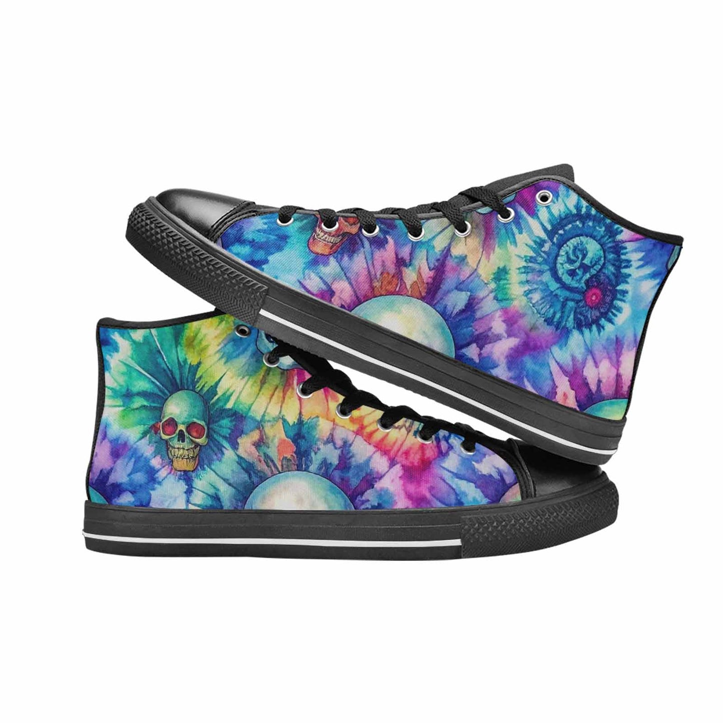 MEN'S Tie Dye Skulls Print High Top Canvas Surreal Custom Sneakers