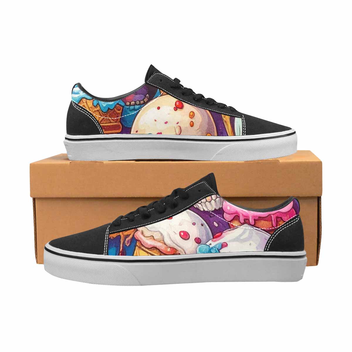 WOMEN'S Ice Cream Monsters  Lace-Up Canvas Wallpaper Art Sneakers