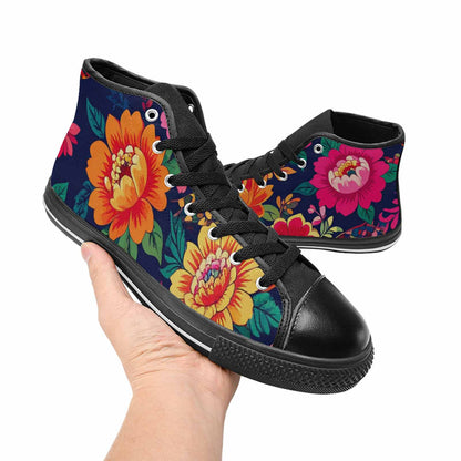 WOMEN'S Floral Snake Print High Top Canvas Vivid Custom Sneakers