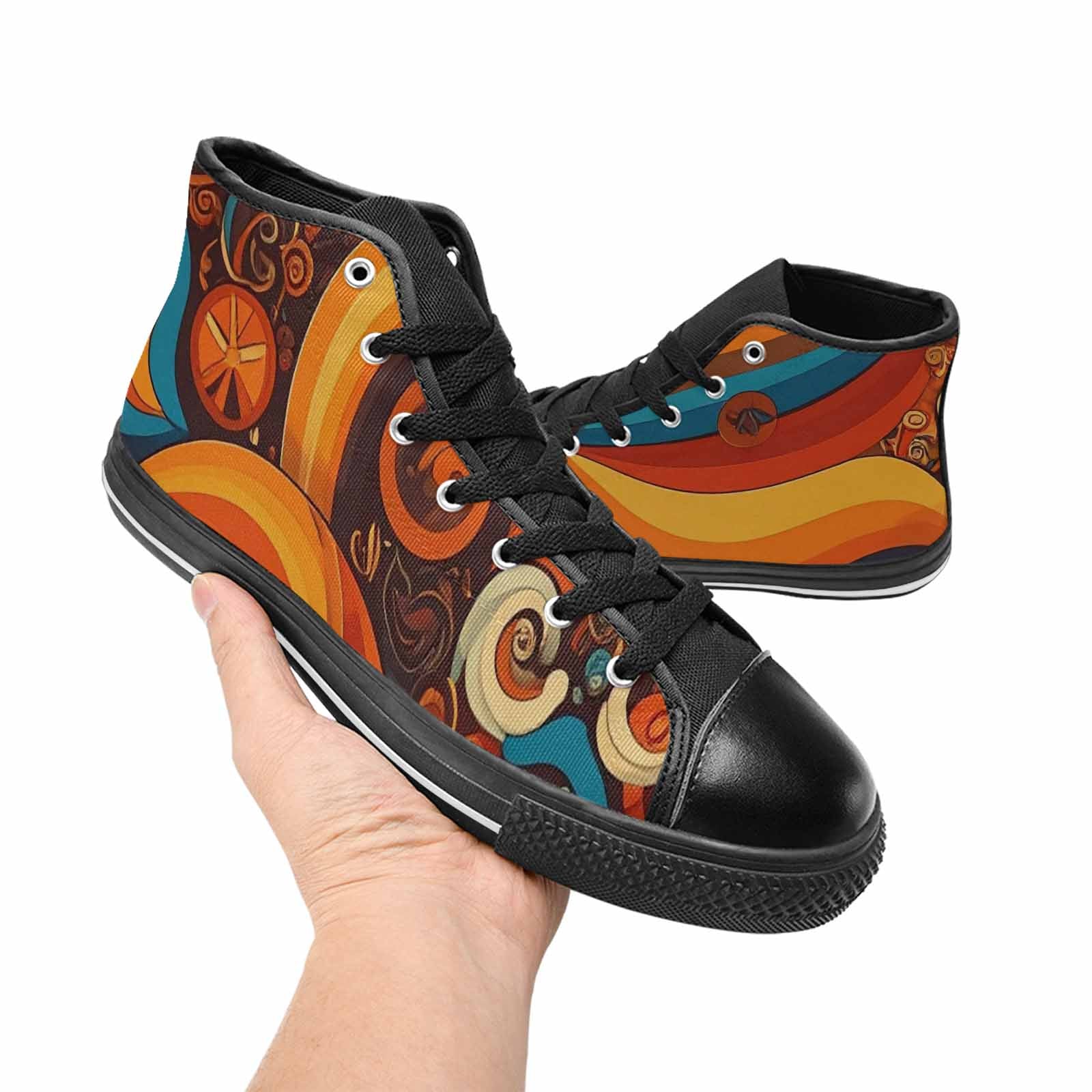 WOMEN'S Groovy 70S Peace High Top Canvas Wallpaper Art Sneakers
