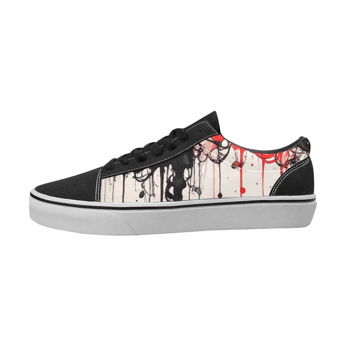 WOMEN'S Mushrooms Black & Red Ink Canvas One Of A Kind Cottagecore Shoes