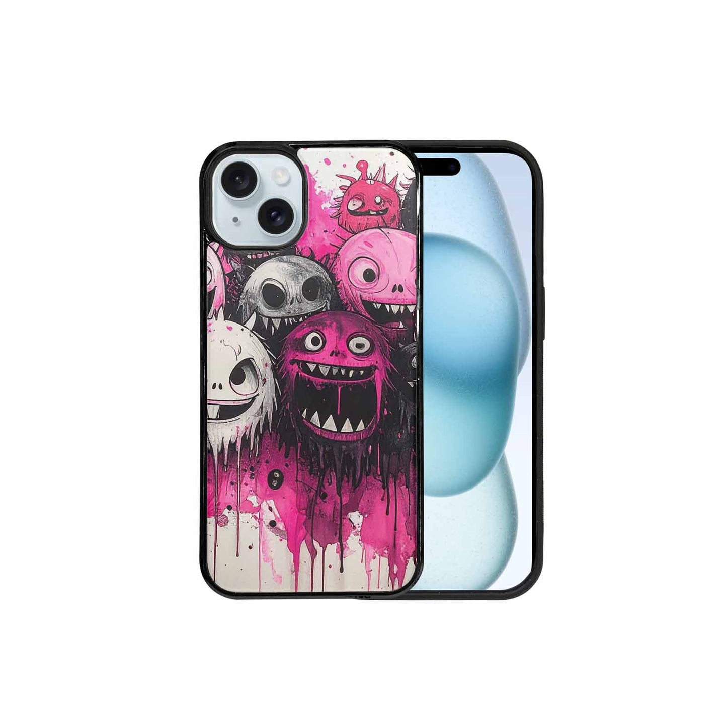 iPhone 15 Plus Case — Monsters General Black Pink Ink Cartoon, Unique Phone Case Design