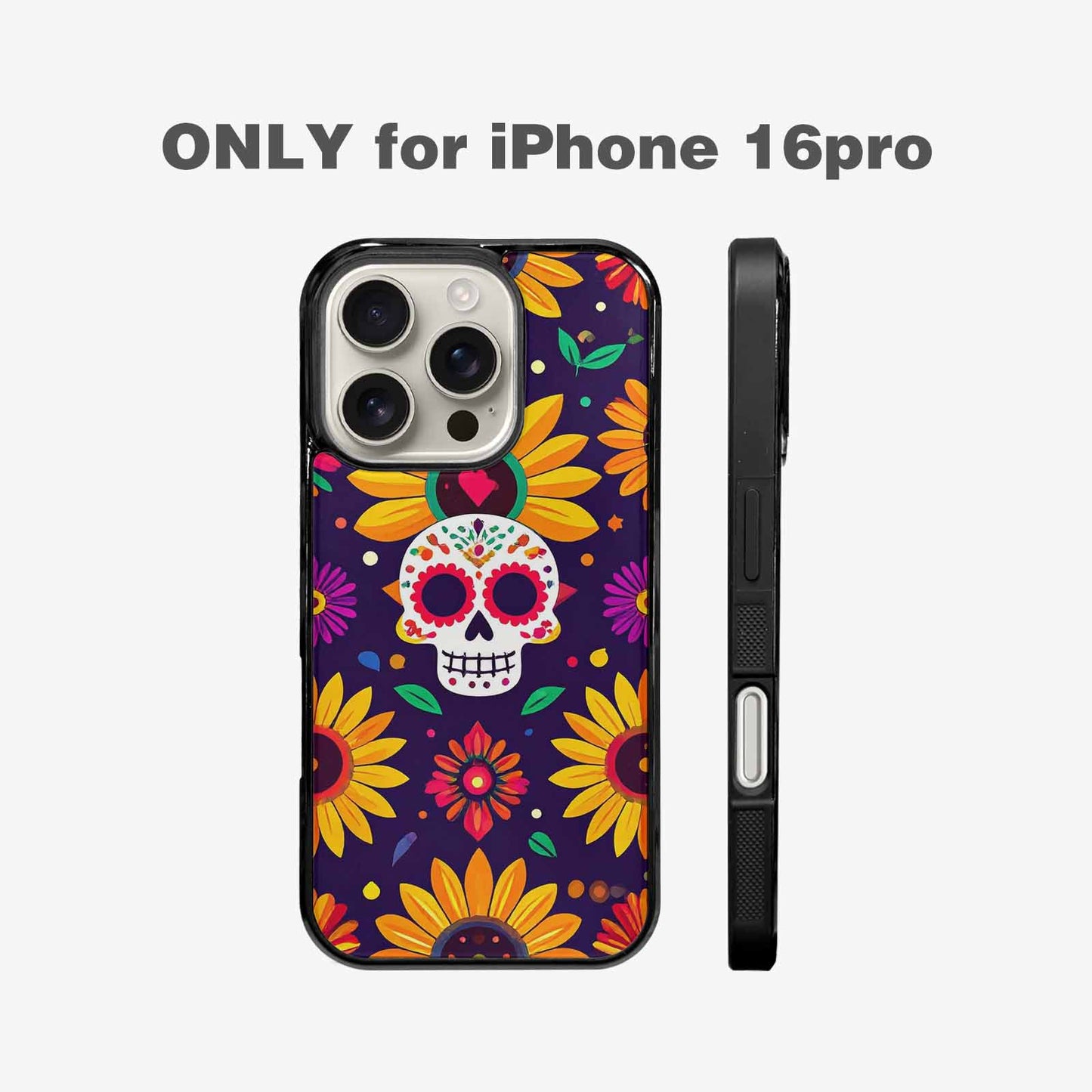 iPhone 16 Pro Case — Sunflowers And Skulls, Unique Phone Case Design