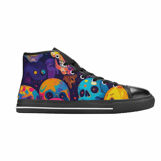 WOMEN'S Skeleton People Face High Top Canvas Grunge Custom Sneakers