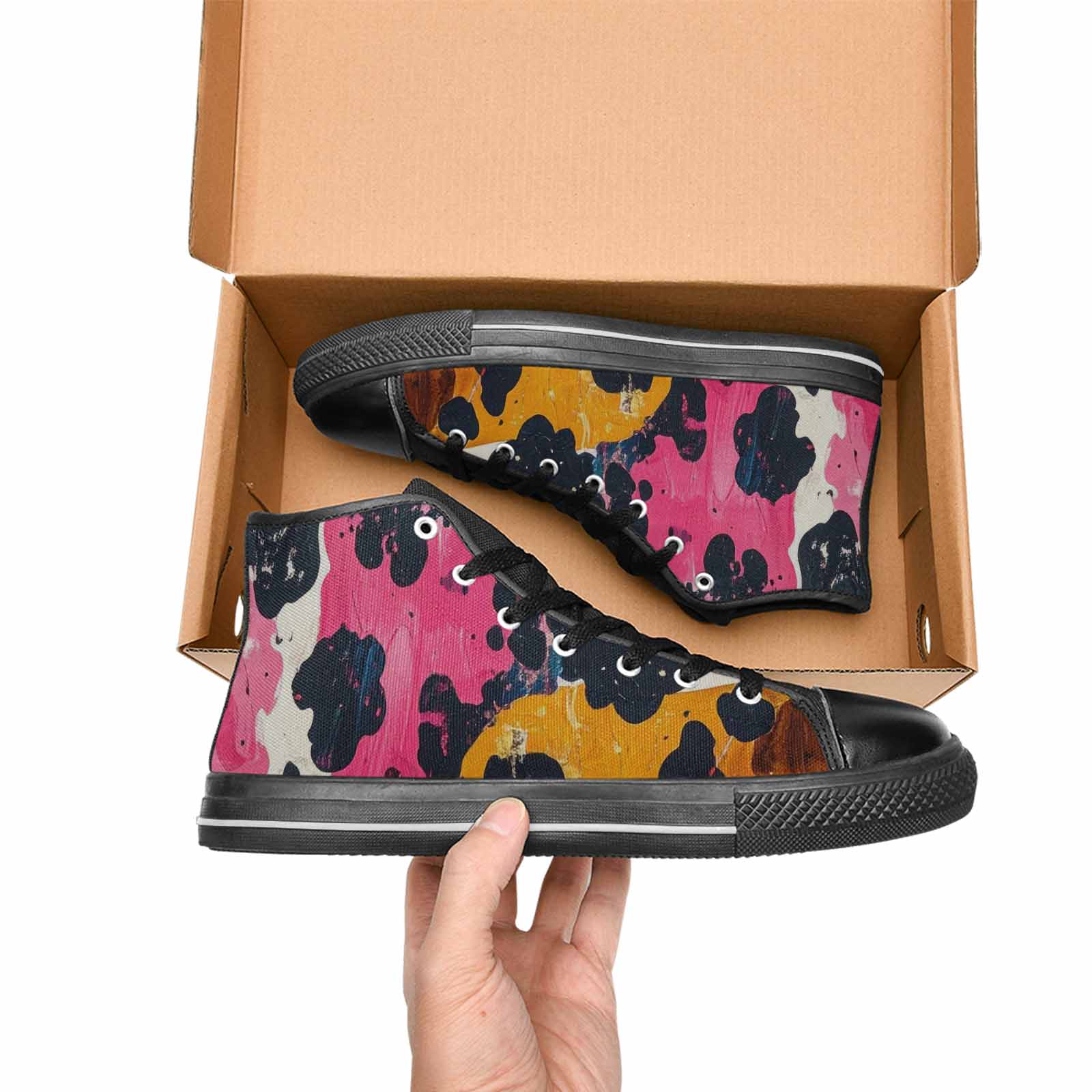 MEN'S Cow Animal Print High Top Canvas Neon Fantasy Custom Sneakers