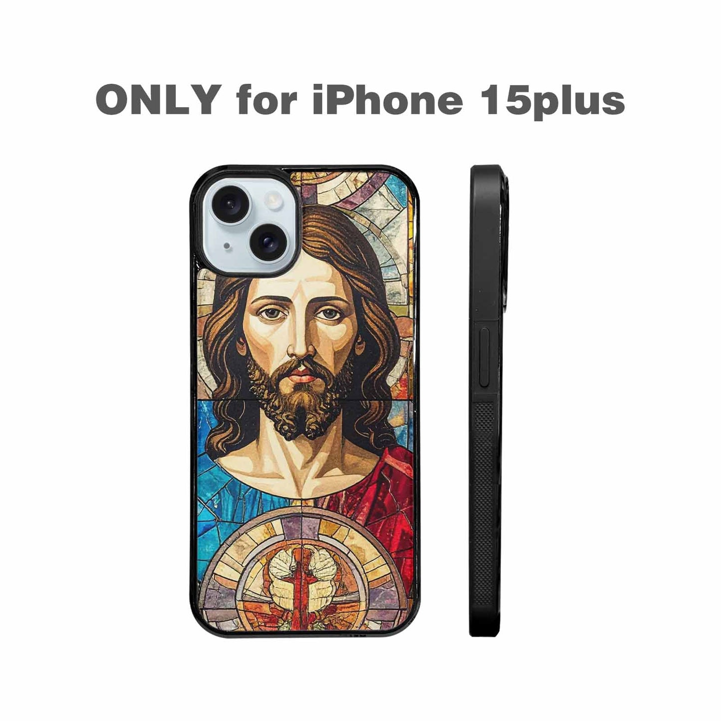 iPhone 15 Plus Case — Jesus Face Small Cross And Faith, Original Design Phone Case